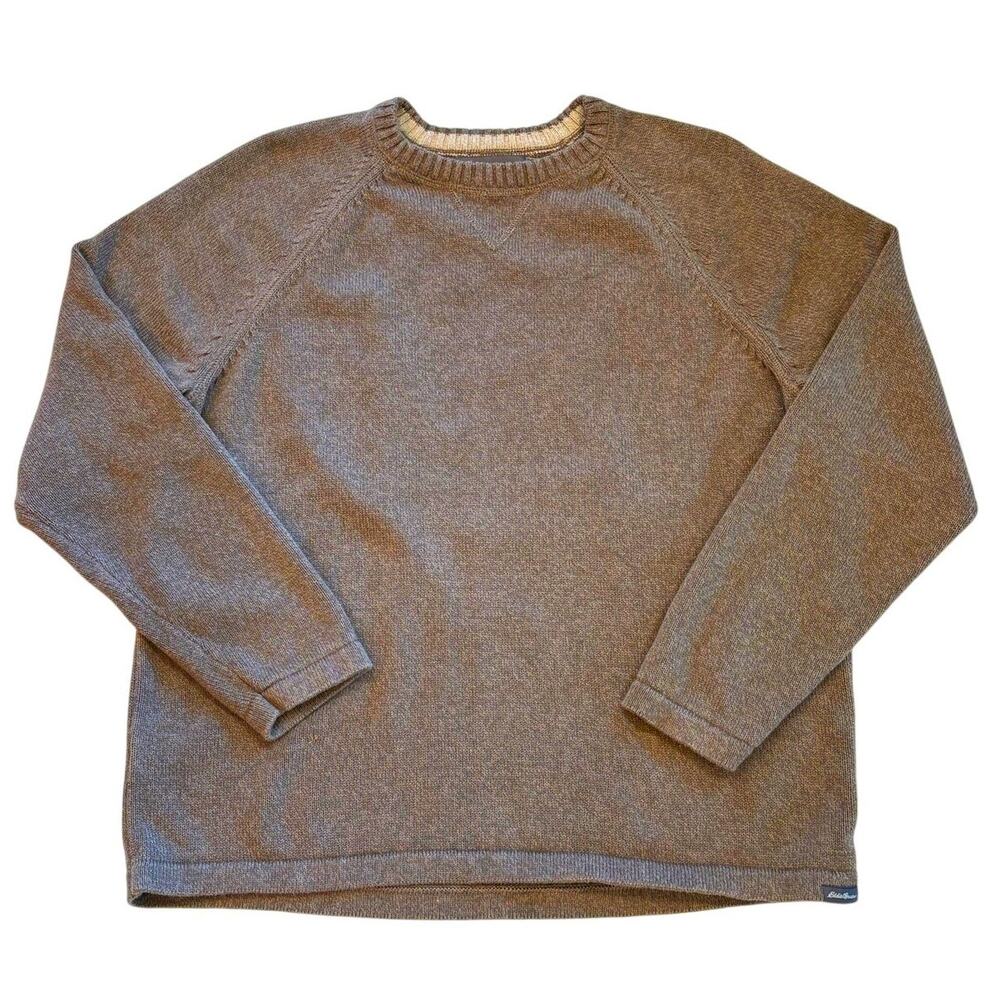 Eddie Bauer Sweater Mens Size XL Brown Knit Crewneck Pullover Classic 90s Y2K